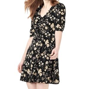 LC Lauren Conrad Floral Fit And Flare Mesh Lined Ruched Dress Modest Size Medium